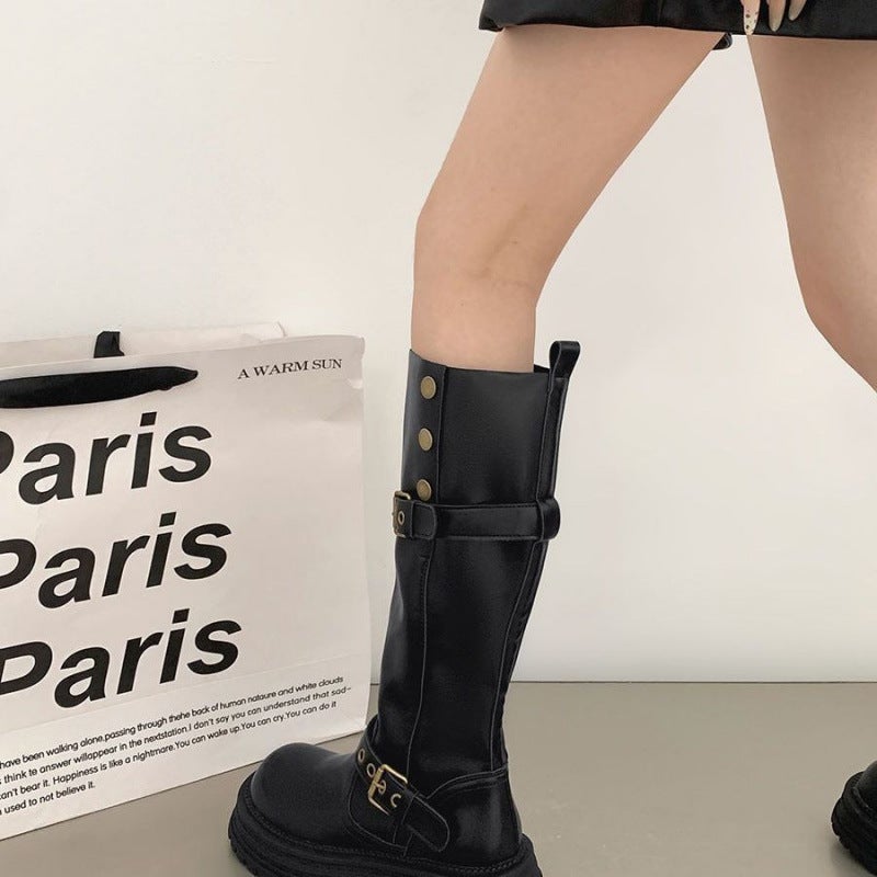 Jin Bukang Brown Retro British Style Thick Heel Thick Bottom Boots Women'S New Knight Boots - Image 5